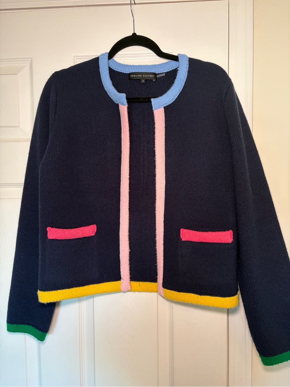 Worn Once English Factory Color Block Sweater Cardigan sz M